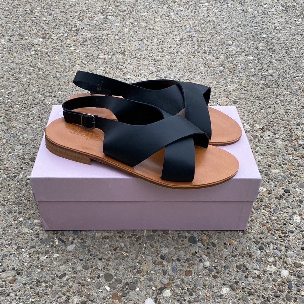 Slaye Lauren Sandal flat Black leather
